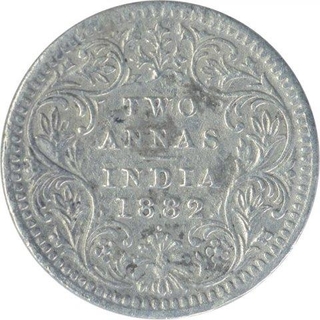 Silver Two Annas Coin of Victoria Empress of Bombay Mint of 1882.