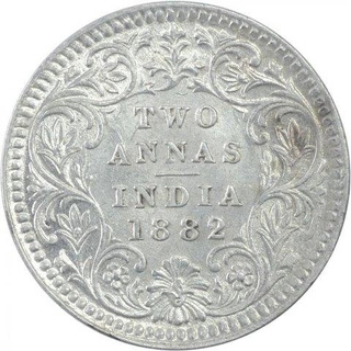 Silver Two Annas Coin of Victoria Empress of Calcutta Mint of 1882.