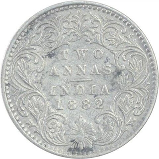 Silver Two Annas Coin of Victoria Empress of Bombay Mint of 1882. 