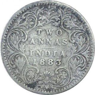 Silver Two Annas Coin Of Victoria Empress of Bombay Mint of 1883.