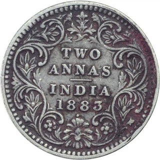 Silver Two Annas Coin of Victoria Empress of Bombay Mint of 1883.