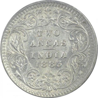 Silver Two Annas Coin of Victoria Empress of Calcutta Mint of 1883.