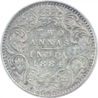 Silver Two Annas Coin of Victoria Empress of Bombay Mint of 1884.