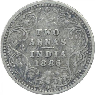 Silver Two Annas Coin of Victoria Queen of Bombay Mint Of 1886.