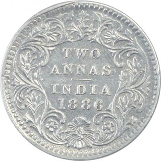 Silver Two Annas Coin of Victoria Empress of Calcutta Mint of 1886.