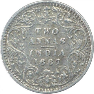 Silver Two Annas Coin of Victoria Empress of Bombay Mint of 1887.