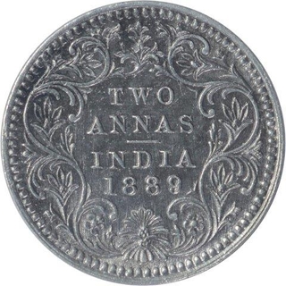 Silver Two Annas Coin of Victoria Empress of Calcutta Mint of 1889.