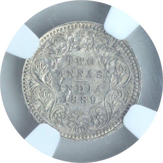 Silver Two Annas Coin of Victoria Empress of Calcutta Mint of 1889.