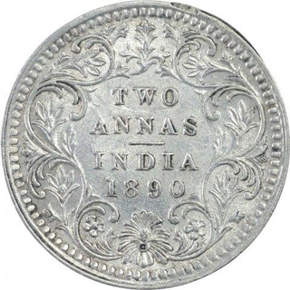 Silver Two Annas Coin of Victoria Empress of Calcutta Mint of 1890.