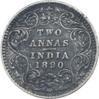 Silver Two Annas Coin of Victoria Empress of Bombay Mint of 1890.