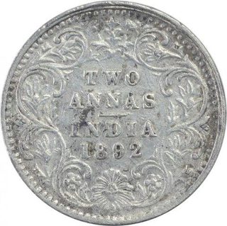 Silver Two Annas Coin of Victoria Empress of Bombay Mint of 1892.