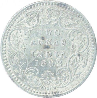 Silver Two Annas Coin of Victoria Empress of Calcutta Mint of 1892.