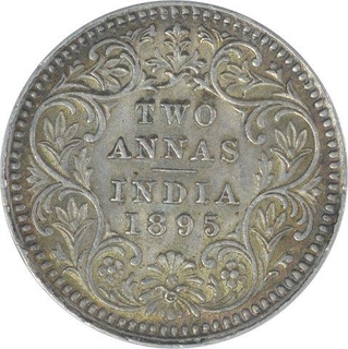 Silver Two Annas Coin of Victoria Empress of Calcutta Mint of 1895.