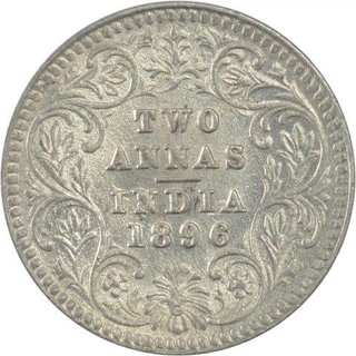 Silver Two Annas Coin of Victoria Empress of Calcutta Mint of 1896.