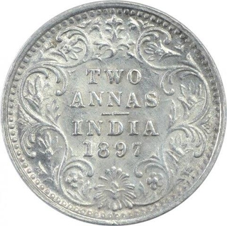 Silver Two Annas Coin of Victoria Empress of Bombay Mint of 1897.