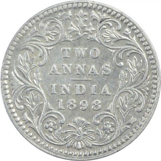 Silver Two Annas Coin of Victoria Empress of Calcutta Mint of 1898.