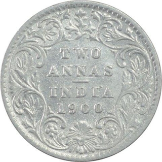 Silver Two Annas Coin of Victoria Empress of Calcutta Mint of 1900.