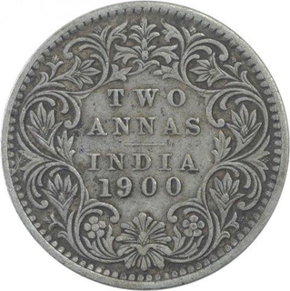 Silver Two Annas Coin of Victoria Empress of Bombay Mint of 1900.