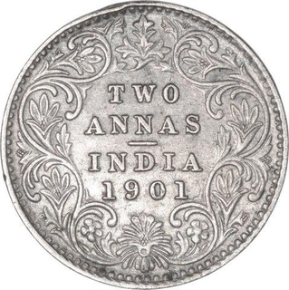 Silver Two Annas Coin of Victoria Empress of Calcutta Mint of 1901.