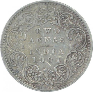 Silver Two Annas Coin of Victoria Empress of Bombay Mint of 1901.