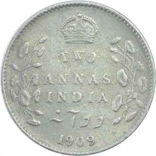 Silver Two Annas Coin of King Edward VII of Calcutta Mint of 1909.