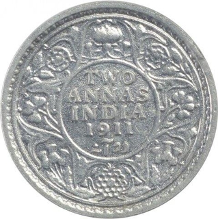 Silver Two Annas Coin of King George V of Calcutta Mint of 1911.