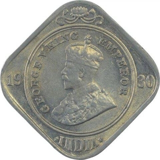 Copper Nickel Two Annas Coin of King George V of Calcutta Mint of  1930.