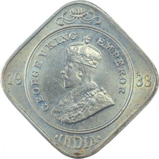 Copper Nickel Two Annas Coin of King George V of Calcutta Mint of 1933.