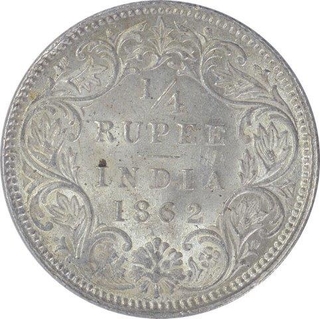 Silver Quarter Rupee Coin of Victoria Queen of Calcutta Mint of 1862.