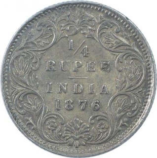 Silver One Quarter Rupee Coin of Victoria Queen of Calcutta Mint of 1876.