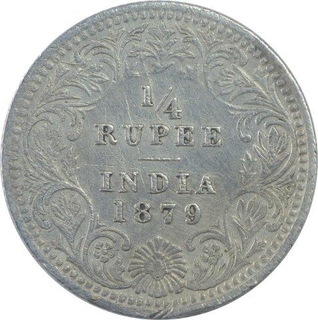 Silver Quarter Rupee Coin of Victoria Empress of Calcutta Mint of 1879.