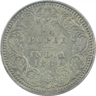 Silver Quarter Rupee Coin of Victoria Empress of Calcutta Mint of 1881.