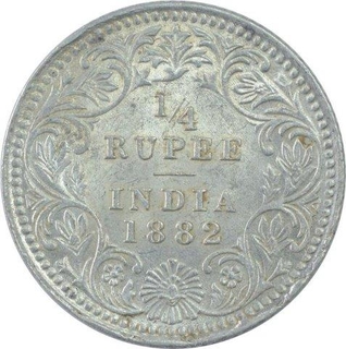 Silver One Quarter Rupee coin of Victoria Empress of Calcutta Mint of 1882.