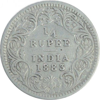 Silver Quarter Rupee Coin of Victoria Empress of Calcutta Mint of 1883.