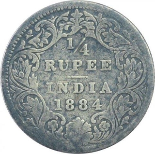 Silver One Quarter Rupee Coin of Victoria Empress of Bombay Mint of 1884.