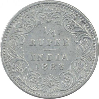 Silver One Quarter Rupee Coin of Victoria Empress of Bombay Mint of 1886.