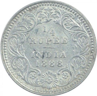 Silver One Quarter Rupee coin of Victoria Empress of Calcutta Mint of 1888.