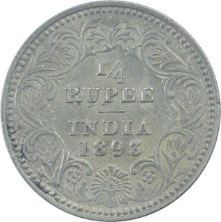 Silver Quarter Rupee of Victoria Empress of Calcutta Mint of 1893.