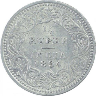 Silver Quarter Rupee Coin of Victoria Empress of Calcutta Mint of 1894.