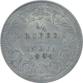 Silver Quarter Rupee Coin of Victoria Empress of Calcutta Mint of 1898.