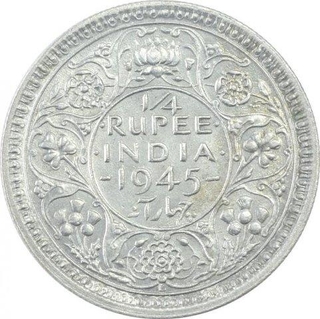 Silver Quarter Rupee Coin of King George VI Of Lahore Mint of 1945.