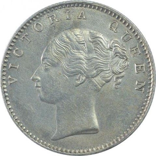 Silver Half Rupee Coin of Victoria Empress of Bombay Mint of 1840.