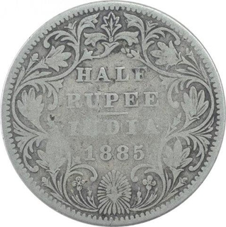 Silver Half Rupee Coin of Victoria Empress of Bombay Mint of 1885.