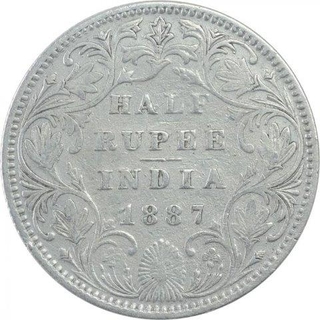 Silver Half Rupee Coin of Victoria Empress of Bombay Mint of 1887.