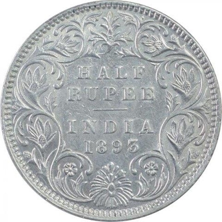 Silver Half Rupee Coin of Victoria Empress of Bombay Mint of 1893.