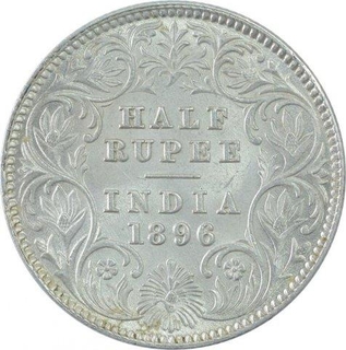 Silver Half Rupee Coin of Victoria Empress of Calcutta Mint of 1896.