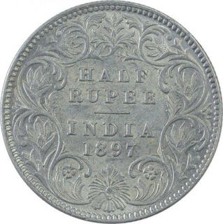 Silver Half Rupee Coin of Victoria Empress of Calcutta Mint of 1897.