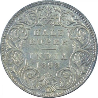 Silver Half Rupee Coin of Victoria Empress of Calcutta Mint of 1898.         