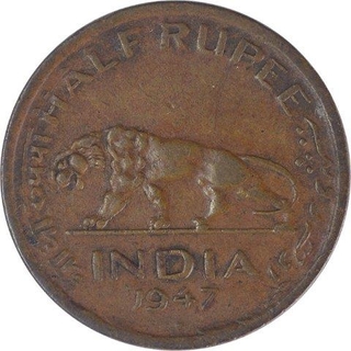 Rare Copper Half Rupee Coin of King George VI of Bombay Mint of 1947.