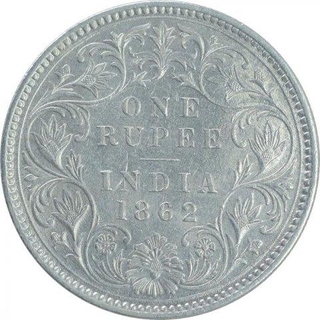 Silver One Rupee Coin of Victoria Queen of Calcutta Mint of 1862.